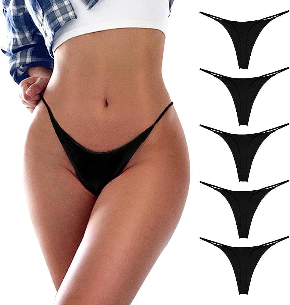 Chahoo Sexy Underwear for Women Thong Low Rise G-String Panties 5-Pack Low Waist T Back String Underpants Gift for Women D-5pack / Large