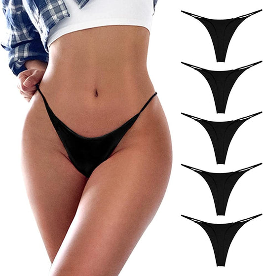 Chahoo Sexy Underwear for Women Thong Low Rise G-String Panties 5-Pack Low Waist T Back String Underpants Gift for Women D-5pack / Medium