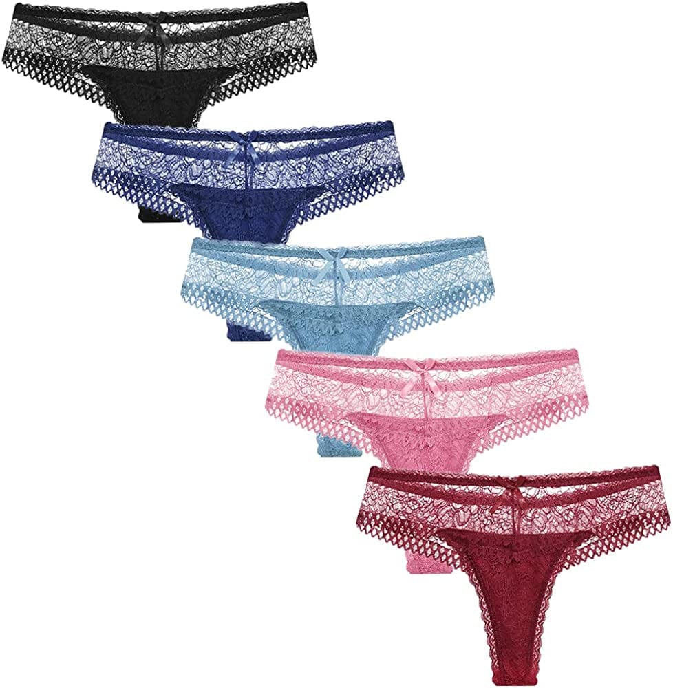 Chahoo Sexy Women Thongs Underwear G-Strings for Women Sexy Lace Bikini Panties T Back 5pack-b / Small
