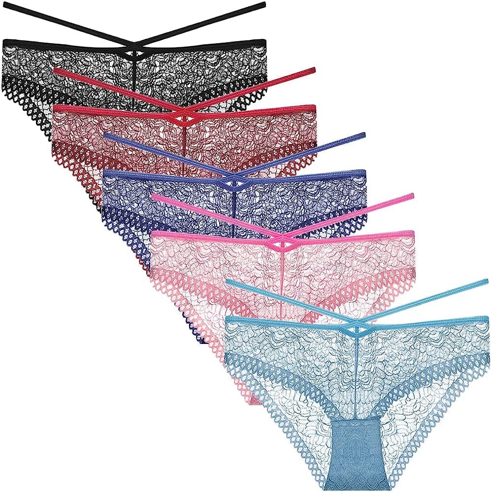 Chahoo Sexy Women Thongs Underwear G-Strings for Women Sexy Lace Bikini Panties T Back 5pack / Medium