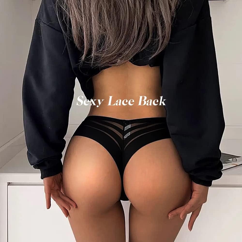 Chahoo Womens Thong Underwear, Sexy Low Rise Panties Seamless G-String T Back Lace Thongs, 5-Pack No Show Thongs for Women