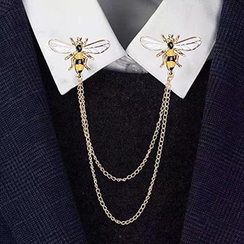Chain Brooch Suit Stud,Bee Collar Pins, Collar Chain, Collar Brooch, Lapel Pin, Bee Pin, Bee Brooch,
