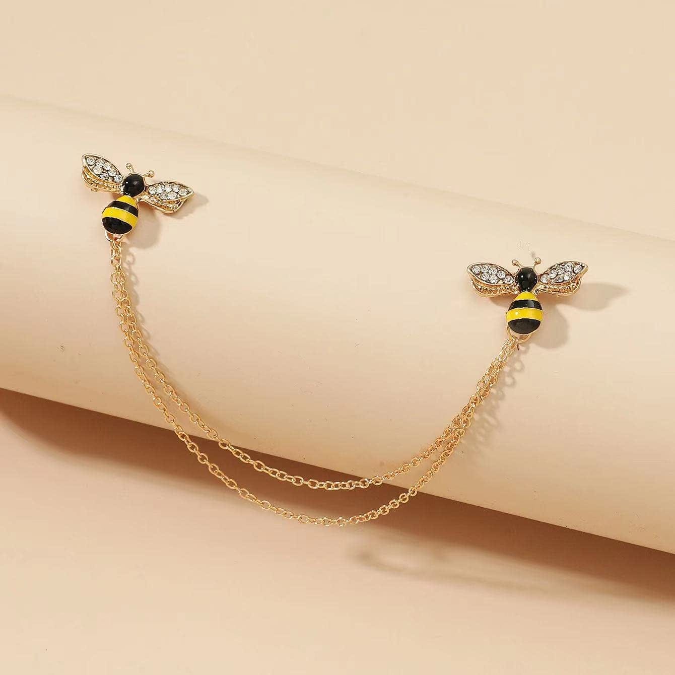 Chain Brooch Suit Stud,Bee Collar Pins, Collar Chain, Collar Brooch, Lapel Pin, Bee Pin, Bee Brooch,