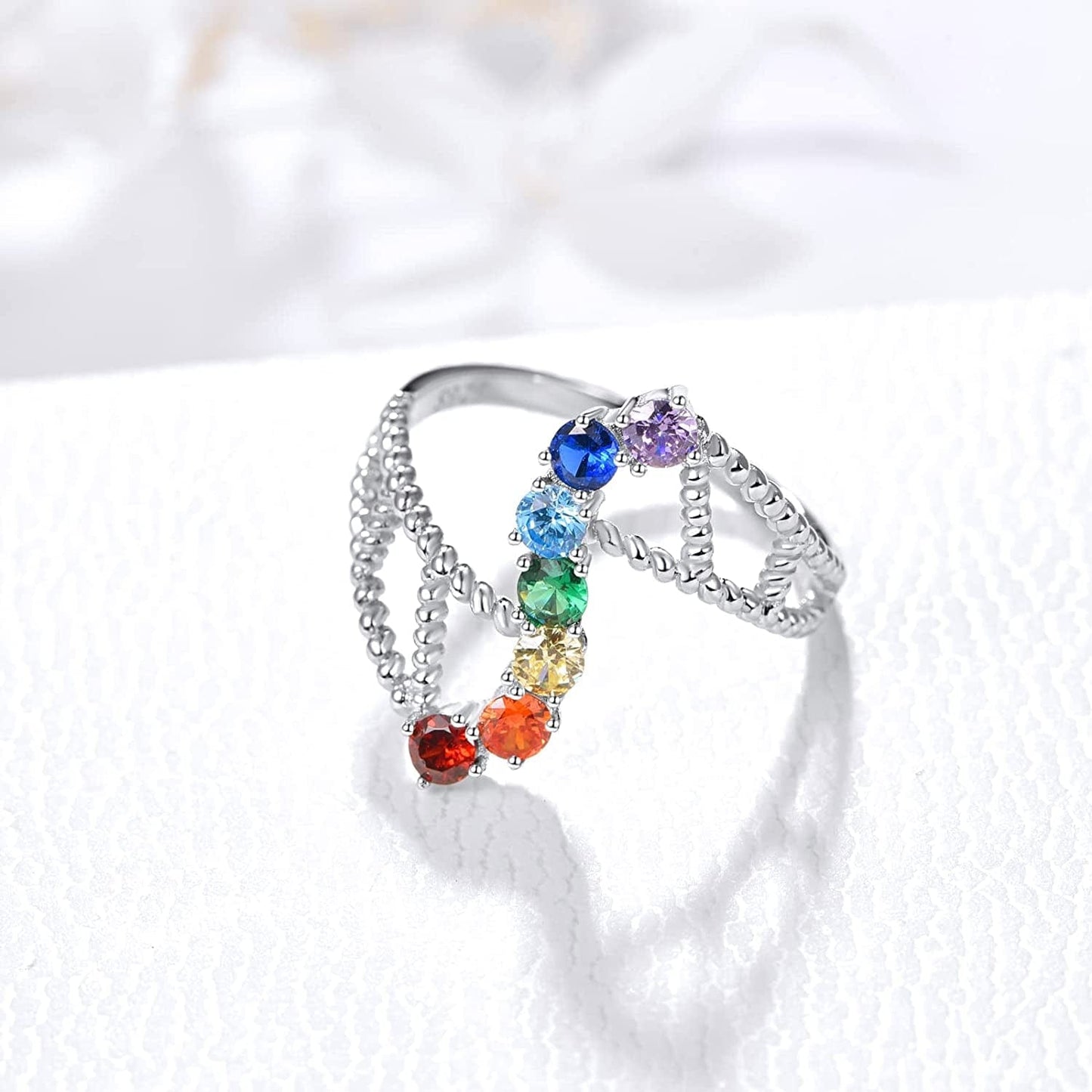 Chakra Rings for Women Sterling Silver Lotus Flower Hamsa Adjustable Ring Healing Crystals Jewelry Christmas Gifts for Mom Daughter Yoga Lover 6#-8#