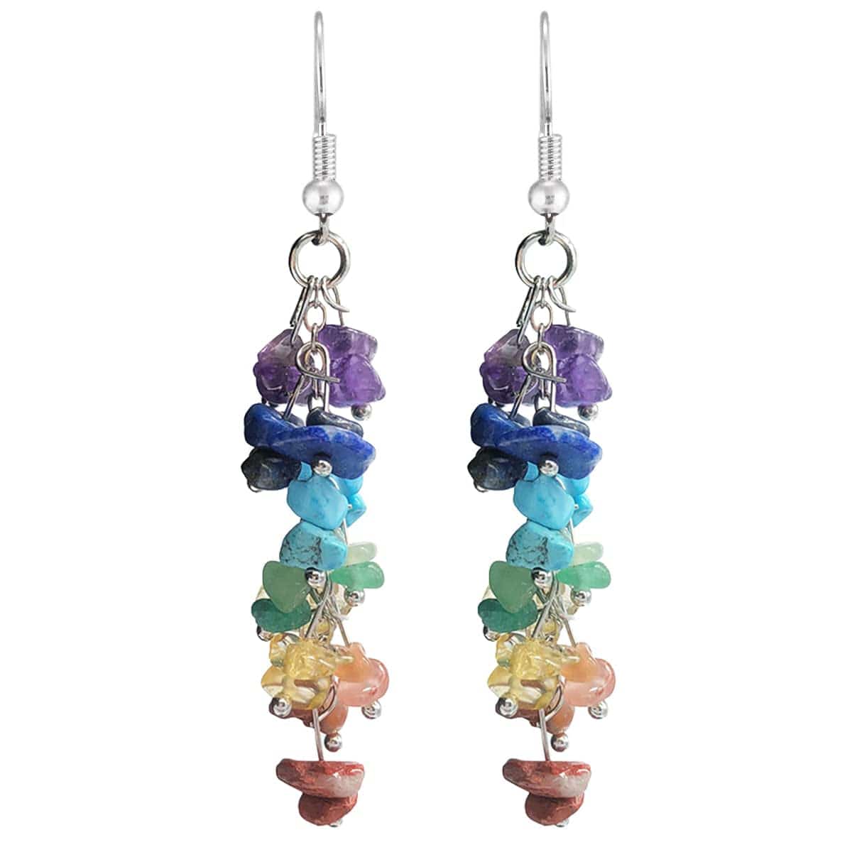 Chakra Stone Beaded Dangle Earrings for Women Girls, Colorful Natural Stones Crystals Drop Earrings for Meditation Yoga Jewelry (Amethyst) Colorful Crystal
