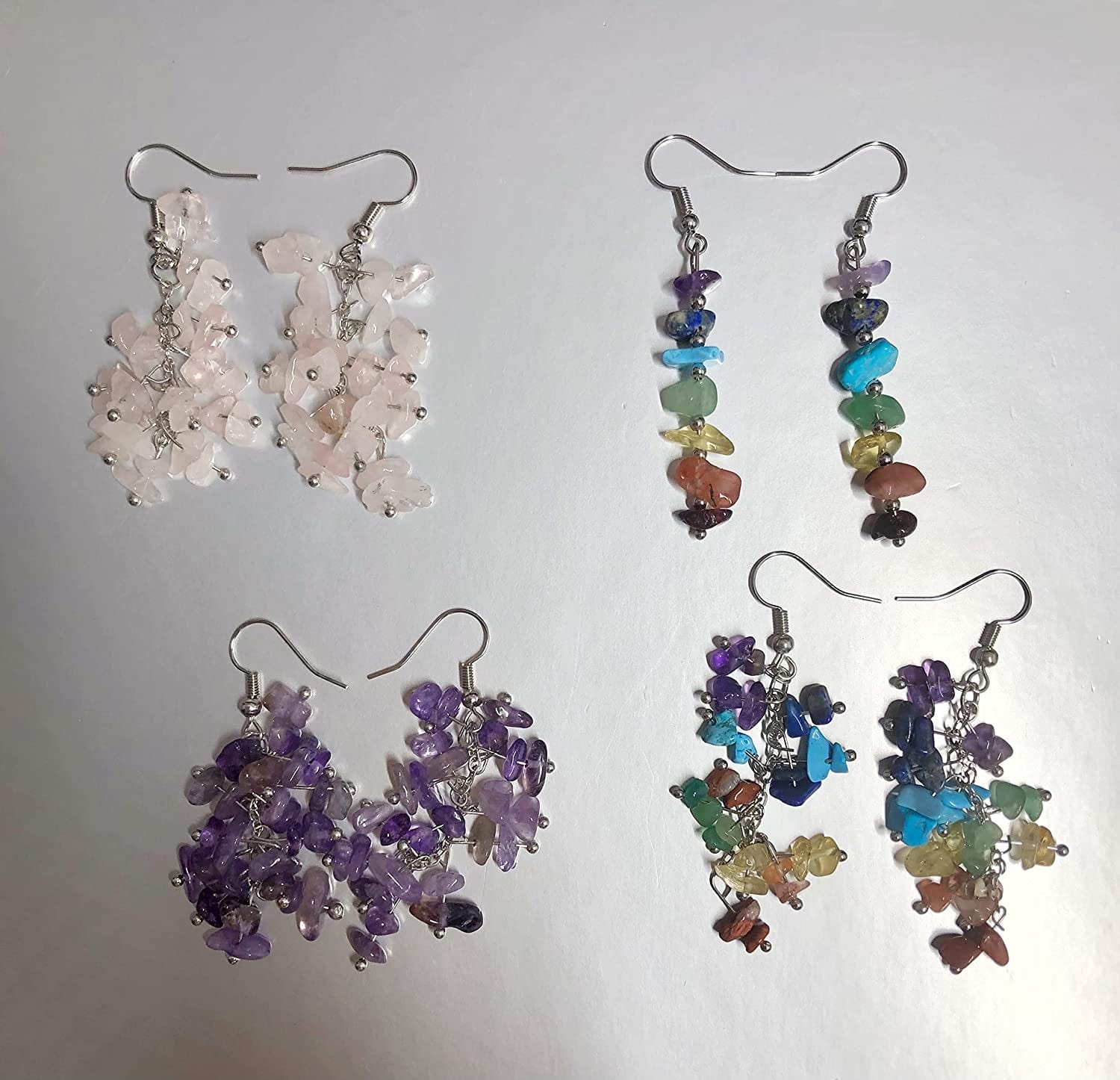 Chakra Stone Beaded Dangle Earrings for Women Girls, Colorful Natural Stones Crystals Drop Earrings for Meditation Yoga Jewelry (Amethyst)