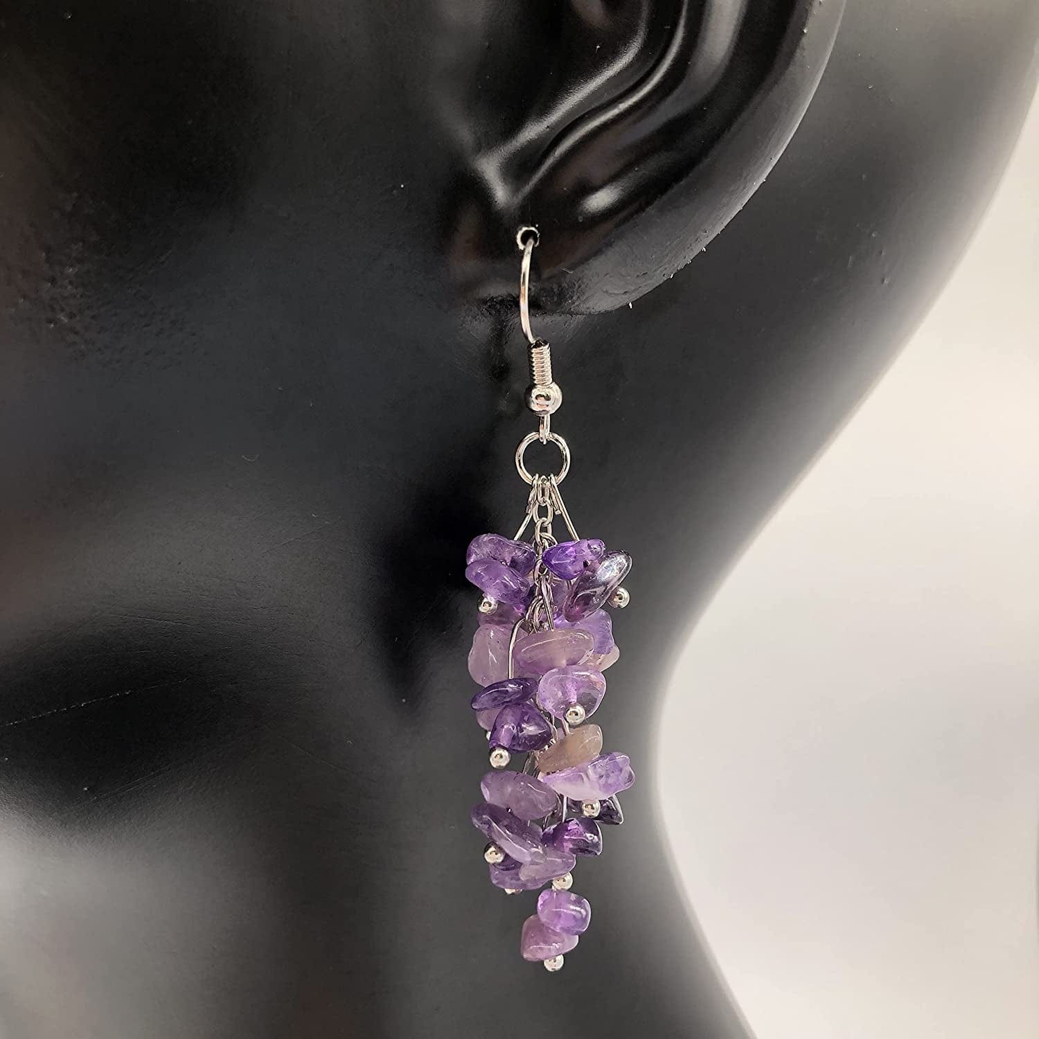 Chakra Stone Beaded Dangle Earrings for Women Girls, Colorful Natural Stones Crystals Drop Earrings for Meditation Yoga Jewelry (Amethyst)