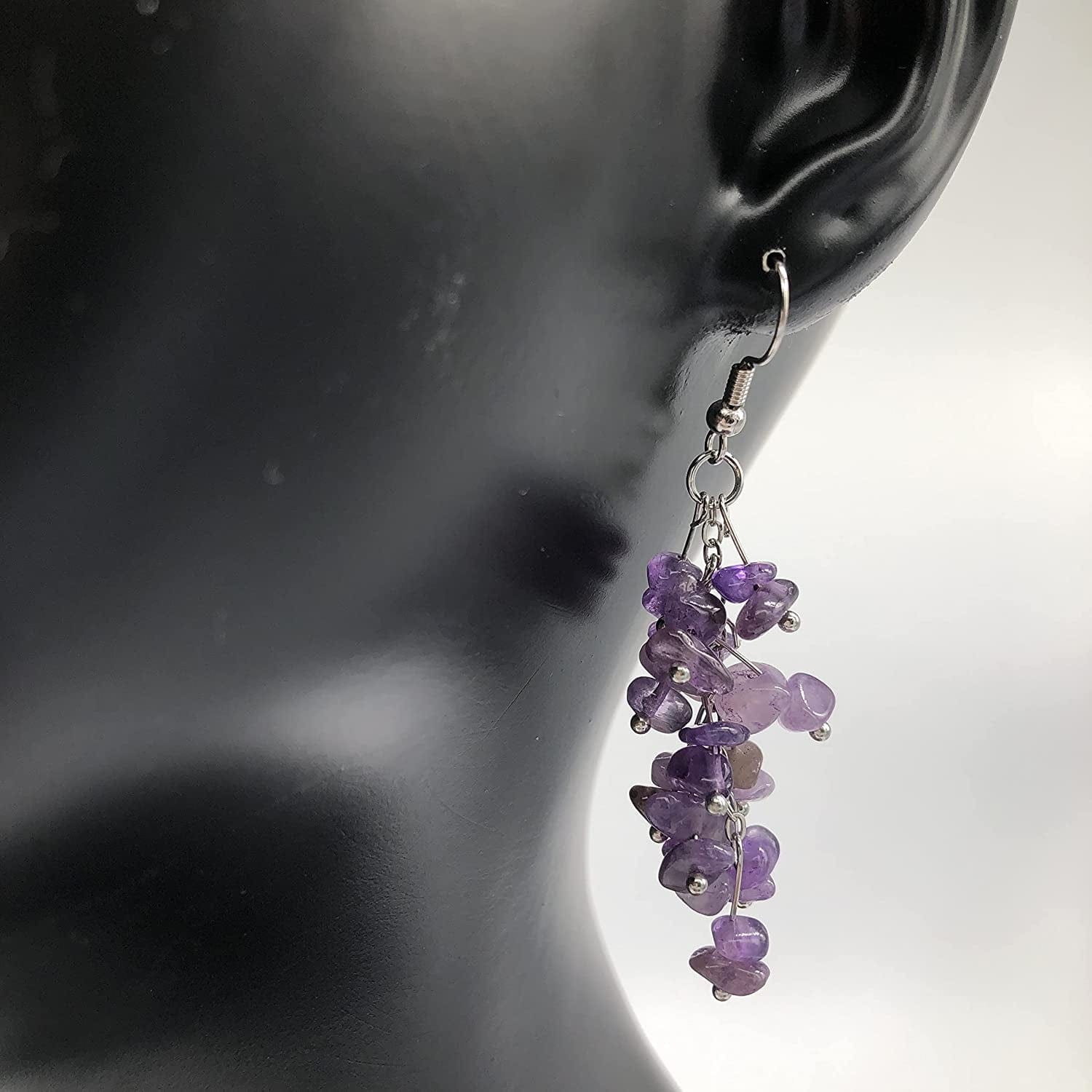 Chakra Stone Beaded Dangle Earrings for Women Girls, Colorful Natural Stones Crystals Drop Earrings for Meditation Yoga Jewelry (Amethyst)