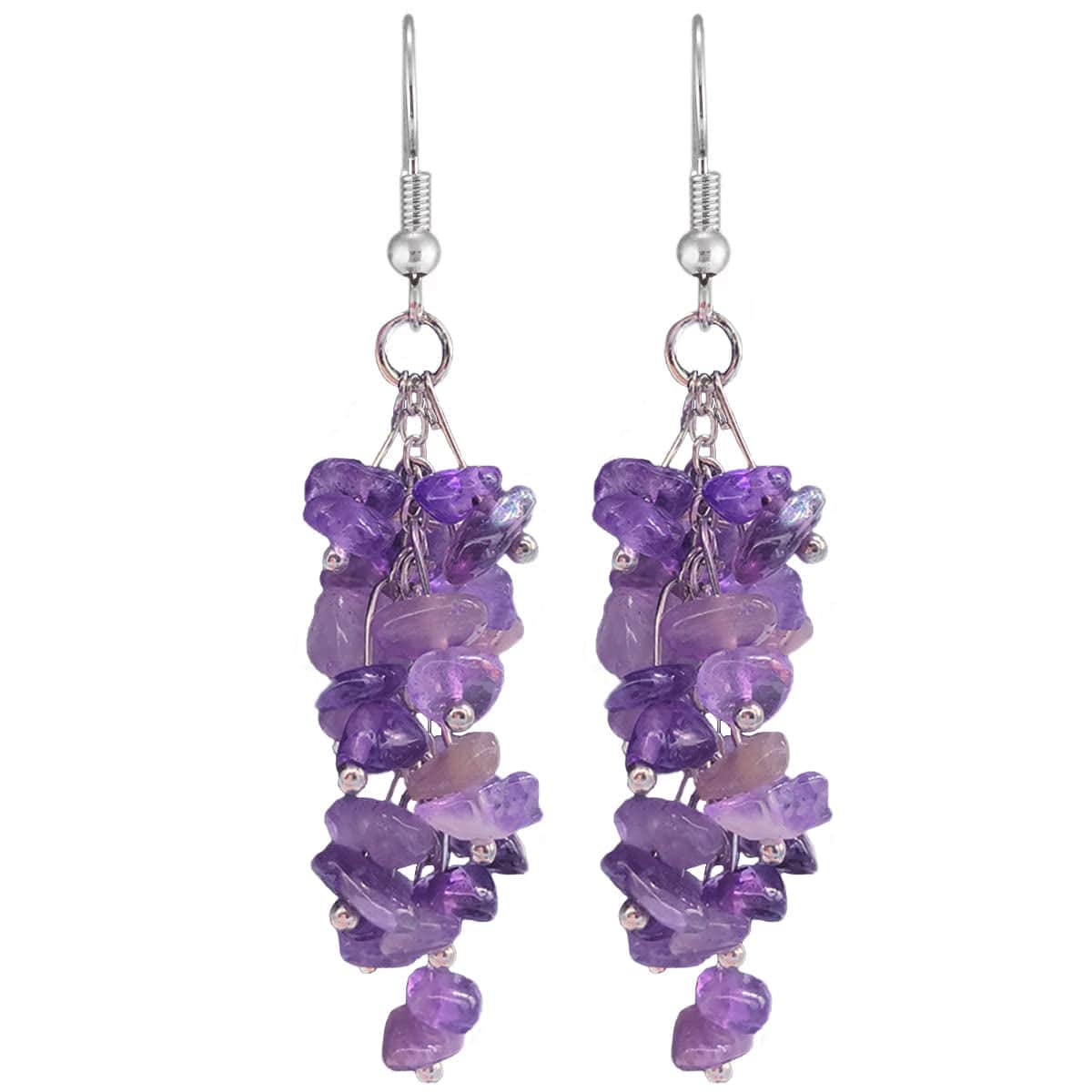 Chakra Stone Beaded Dangle Earrings for Women Girls, Colorful Natural Stones Crystals Drop Earrings for Meditation Yoga Jewelry (Amethyst) Amethyst