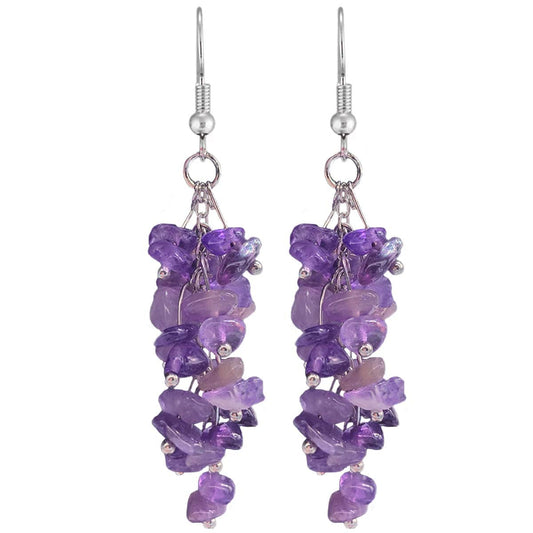 Chakra Stone Beaded Dangle Earrings for Women Girls, Colorful Natural Stones Crystals Drop Earrings for Meditation Yoga Jewelry (Amethyst) Amethyst