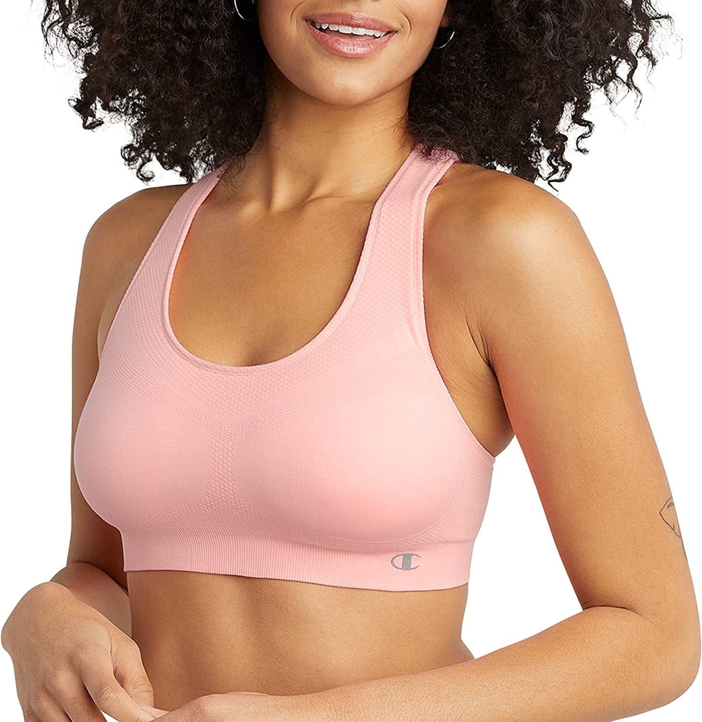 Champion Women'S Infinity Racerback Sports Bra for Women, Moisture-Wicking Sports Bra for Women Pink Bow / X-Small