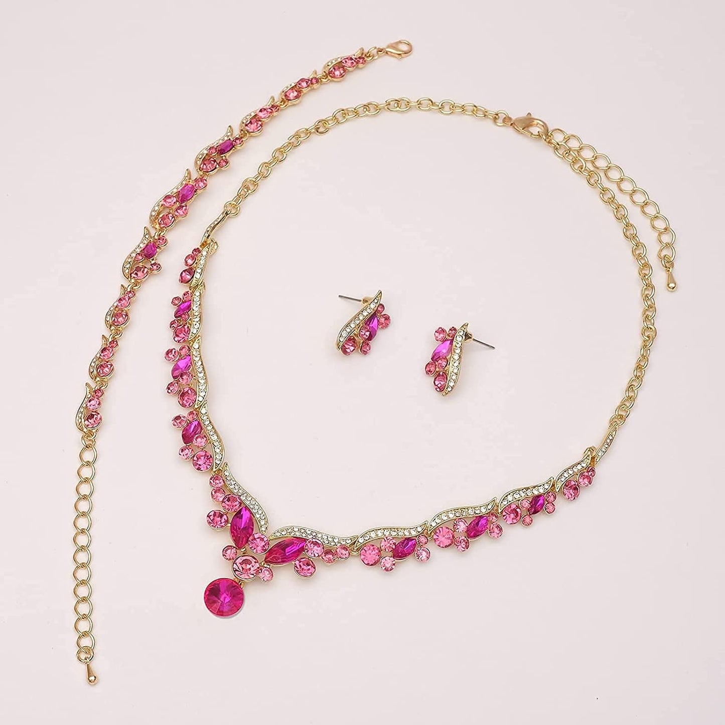 Chaoyite Elegant Austrian Crystal Bridal Choker Necklace Earring Link Bracelet Sets Wedding Prom Costume Jewelry for Bride Bridesmaid Women
