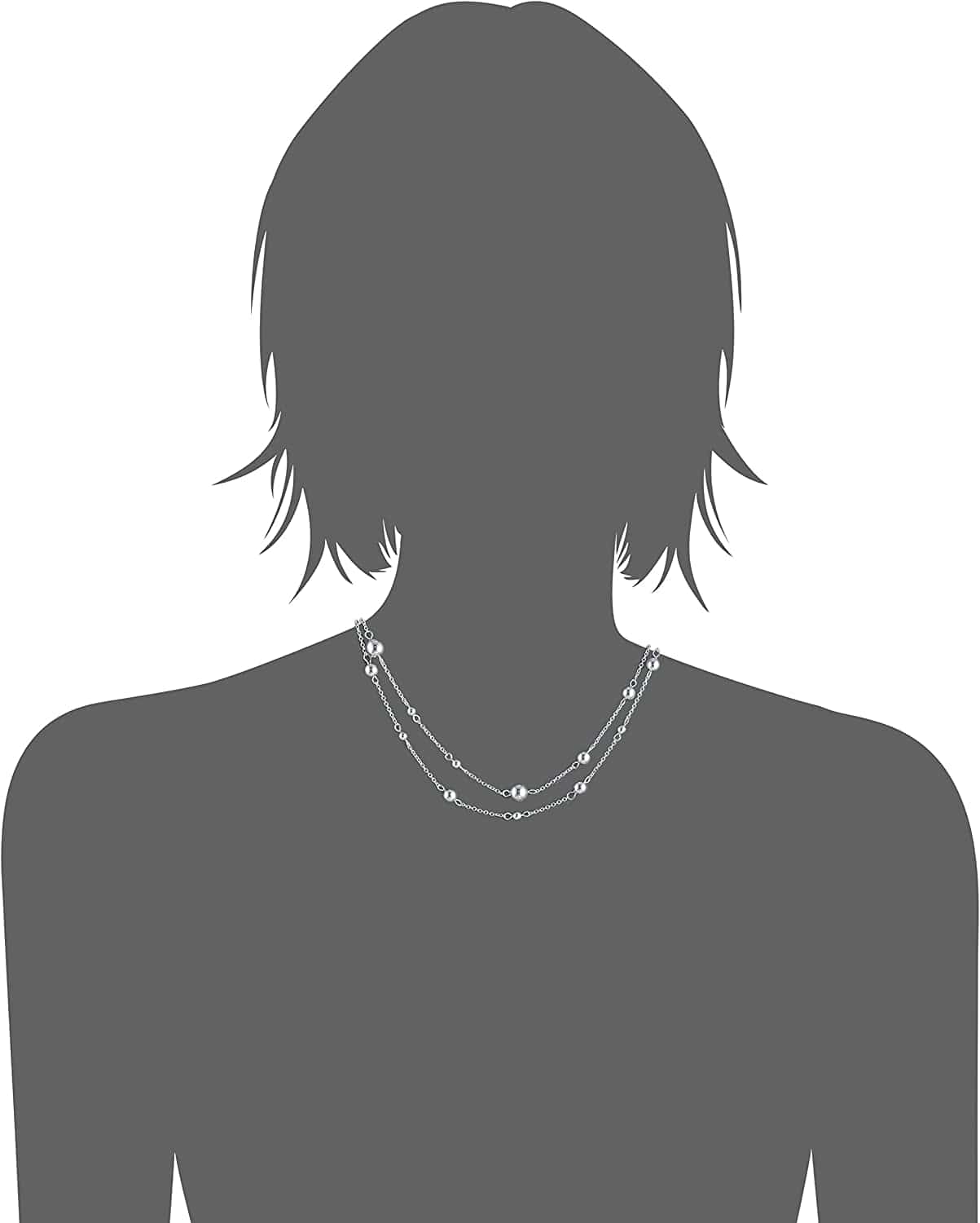 Chaps Women'S Double Strand Bead Strand Necklace, Silver