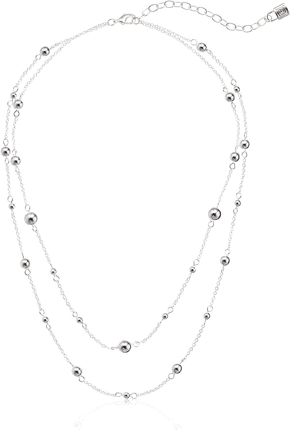 Chaps Women'S Double Strand Bead Strand Necklace, Silver