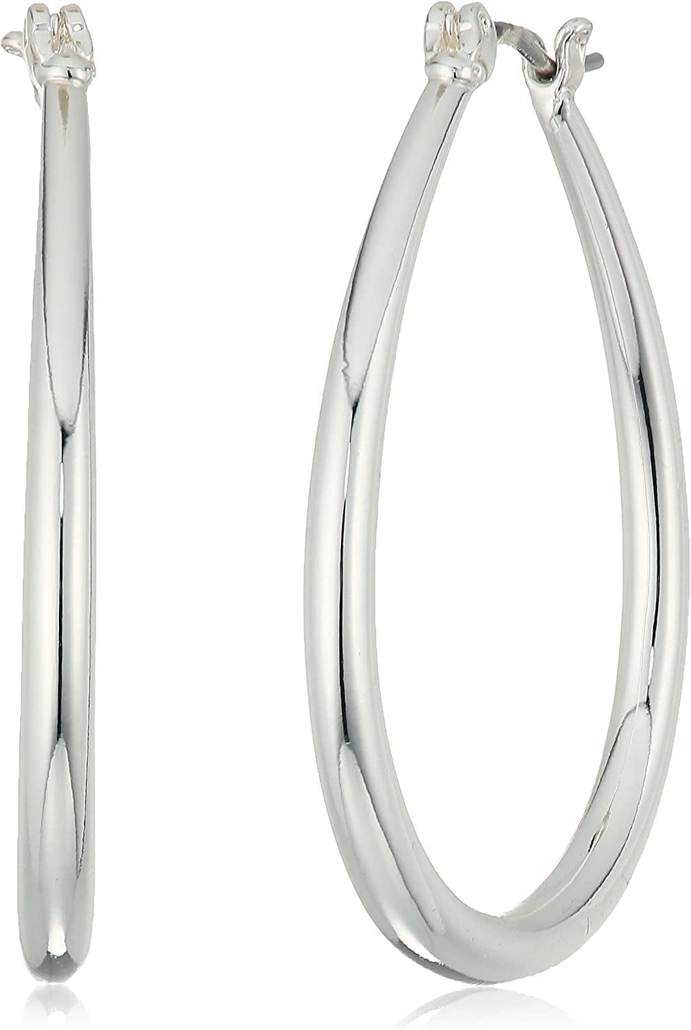 Chaps Women'S Oval Tubular Clickit Hoop Earrings, Silver