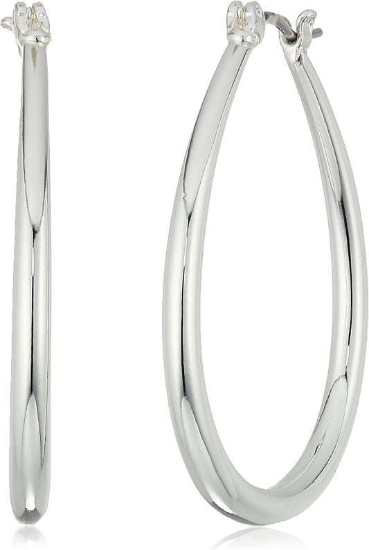 Chaps Women'S Oval Tubular Clickit Hoop Earrings, Silver