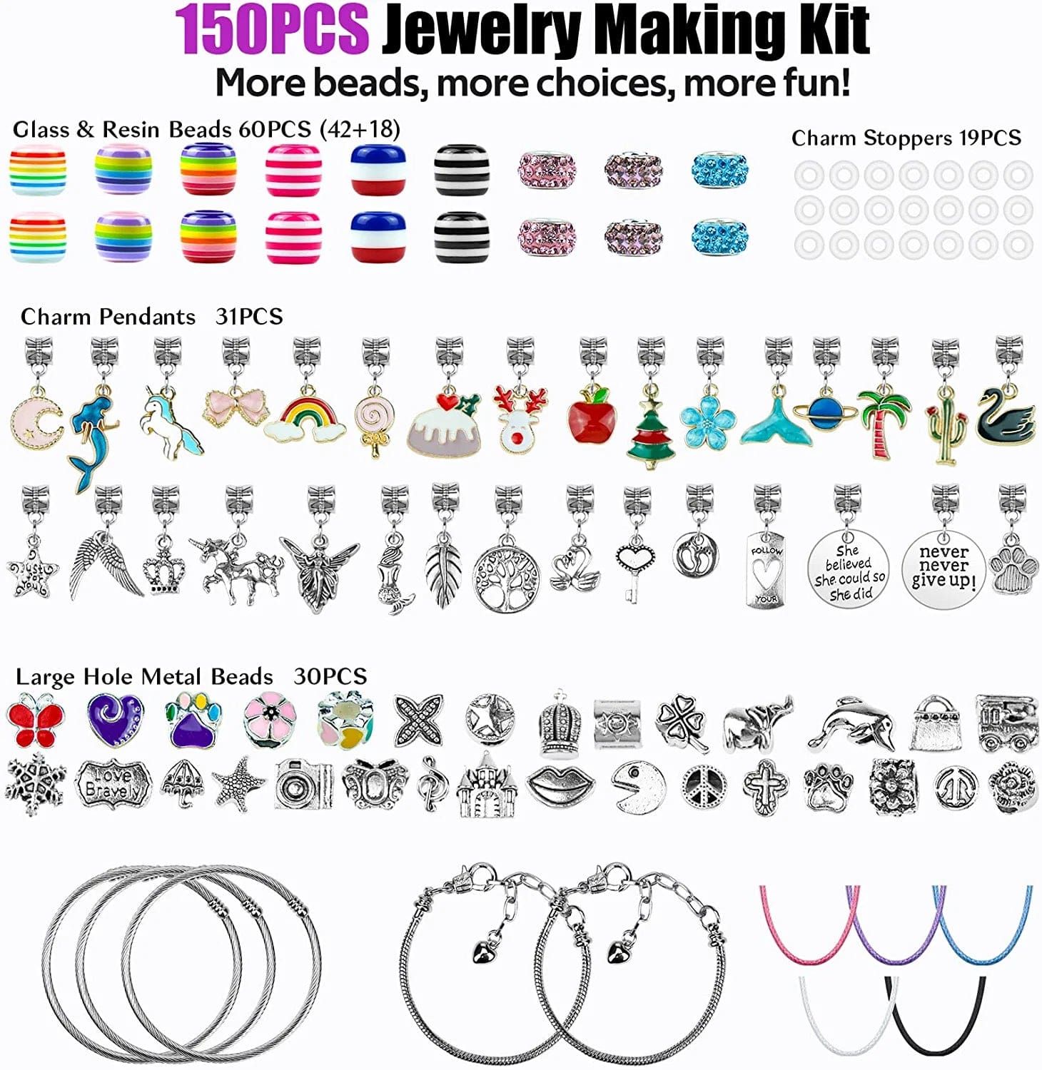 Charm Bracelet Making Kit, 150 Pcs Jewelry Making Supplies Including European Beads Charm Pendants Snake Chains, Unicorn Gifts Set for Teen Girls Arts and Crafts for Kids Ages 5 6 7 8 9 10-12