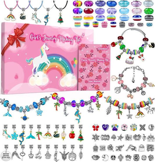 Charm Bracelet Making Kit, 150 Pcs Jewelry Making Supplies Including European Beads Charm Pendants Snake Chains, Unicorn Gifts Set for Teen Girls Arts and Crafts for Kids Ages 5 6 7 8 9 10-12