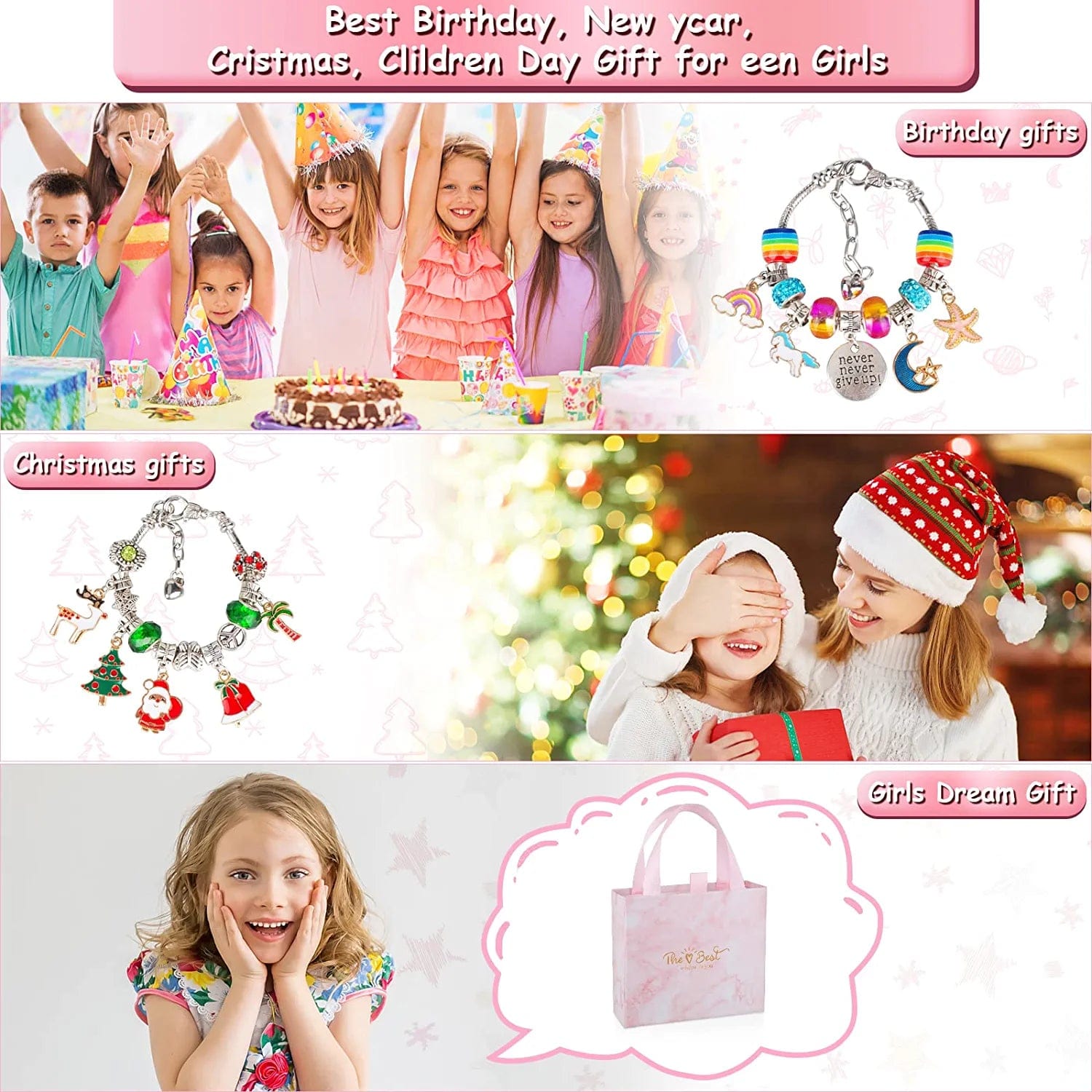 Charm Bracelet Making Kit for Girls, 92Pcs DIY Jewelry Making Kit Including Beads,Pendant Charms, Crown, Necklace String for Bracelets Craft & Necklace Making, Jewelry Crafts Gifts Set for Teen Girls Light Multicolor