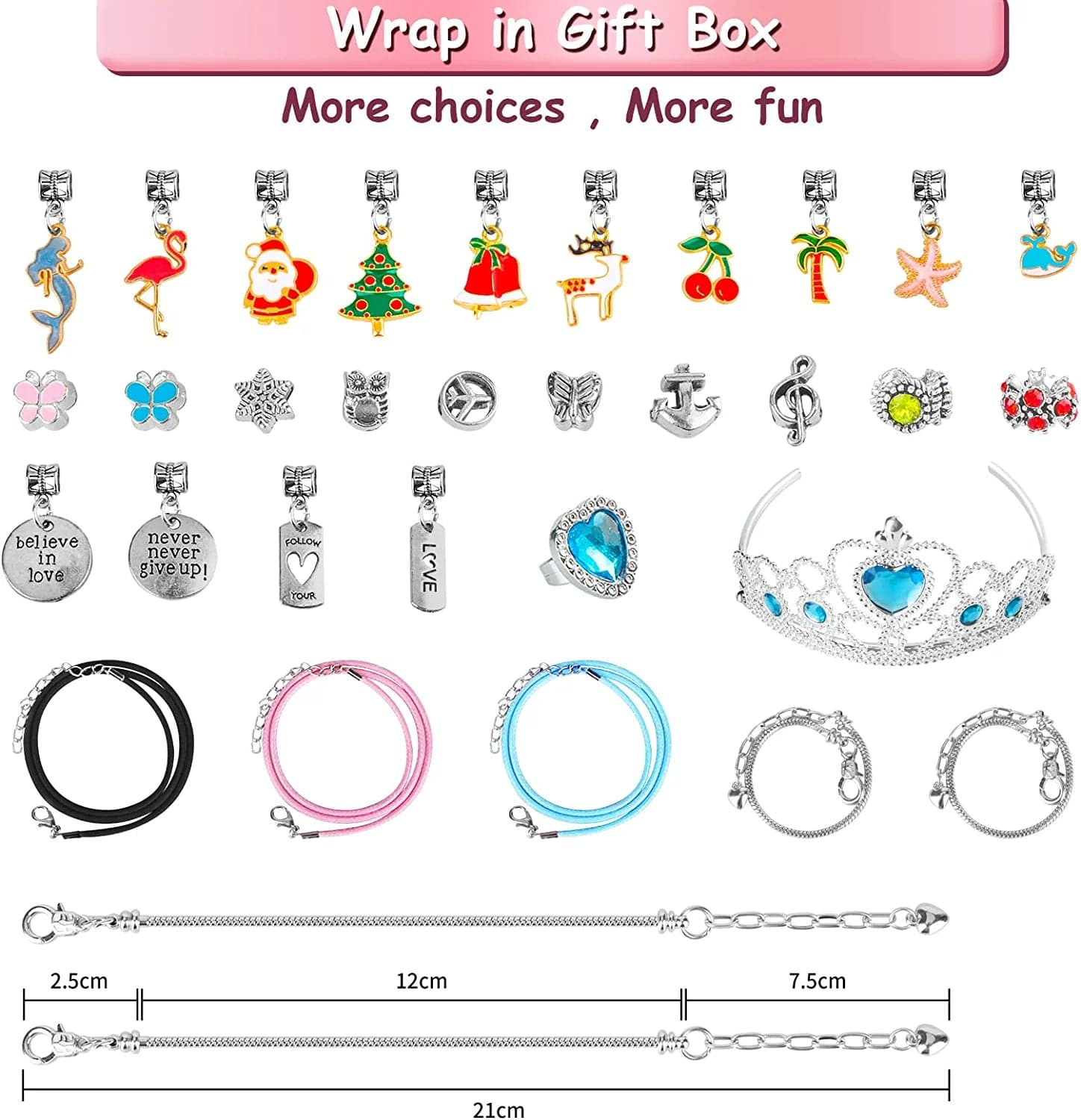 Charm Bracelet Making Kit for Girls, 92Pcs DIY Jewelry Making Kit Including Beads,Pendant Charms, Crown, Necklace String for Bracelets Craft & Necklace Making, Jewelry Crafts Gifts Set for Teen Girls Light Multicolor