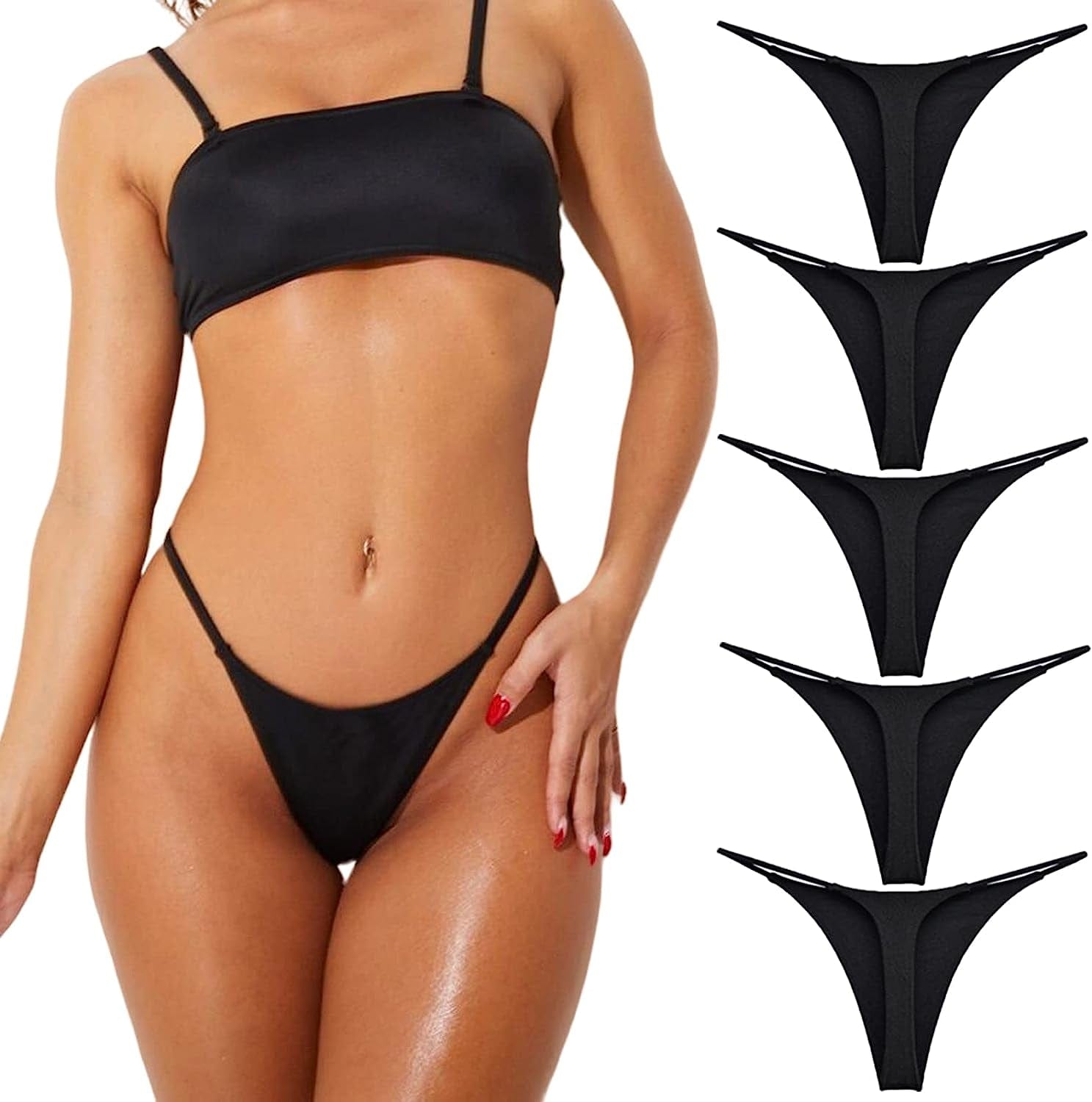 Chelectnis G String Thongs for Women Pack Low Rise String Bikini Panties Women Underwear Thong 5Pack T Back Tangas 5packs-black / X-Large