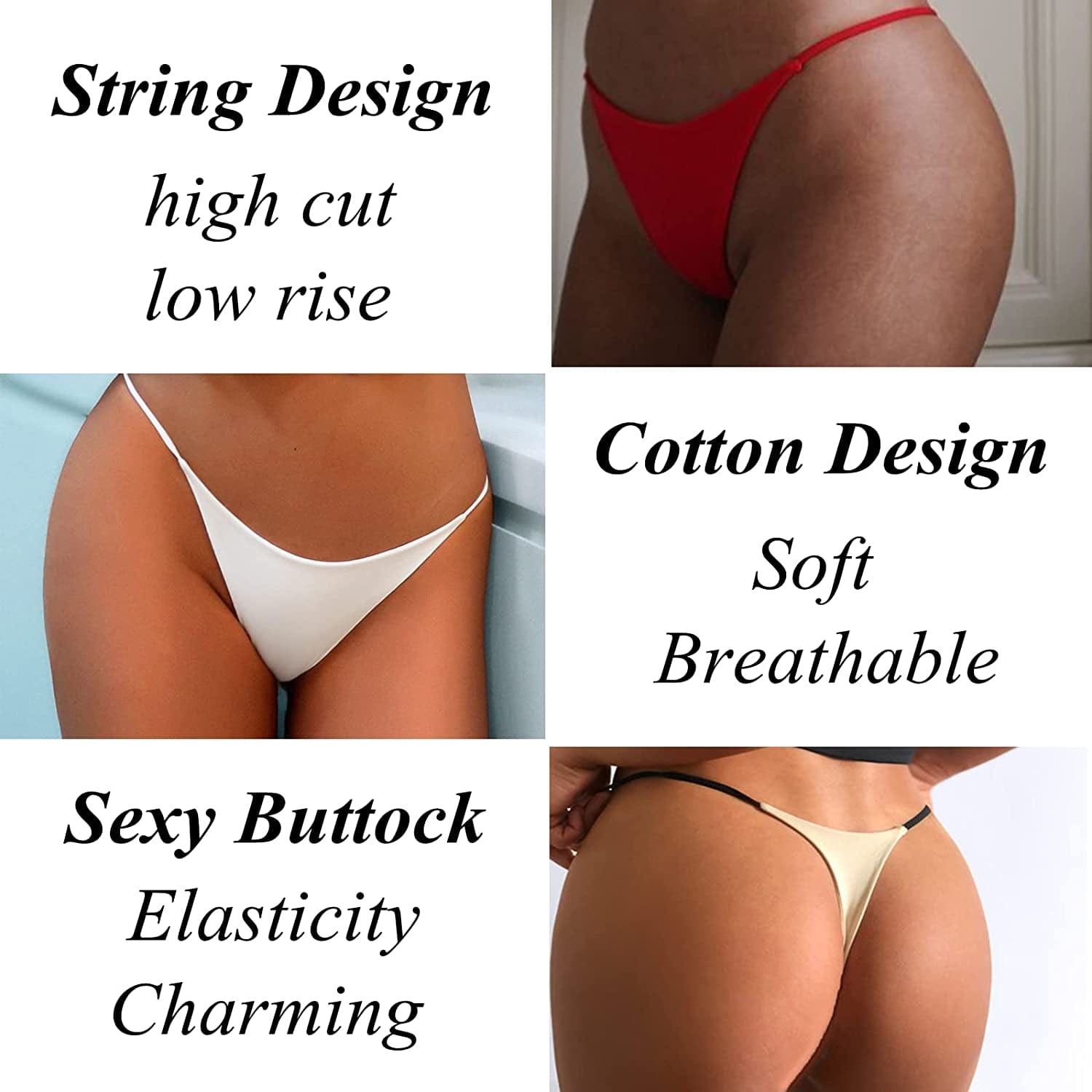 Chelectnis G String Thongs for Women Pack Low Rise String Bikini Panties Women Underwear Thong 5Pack T Back Tangas