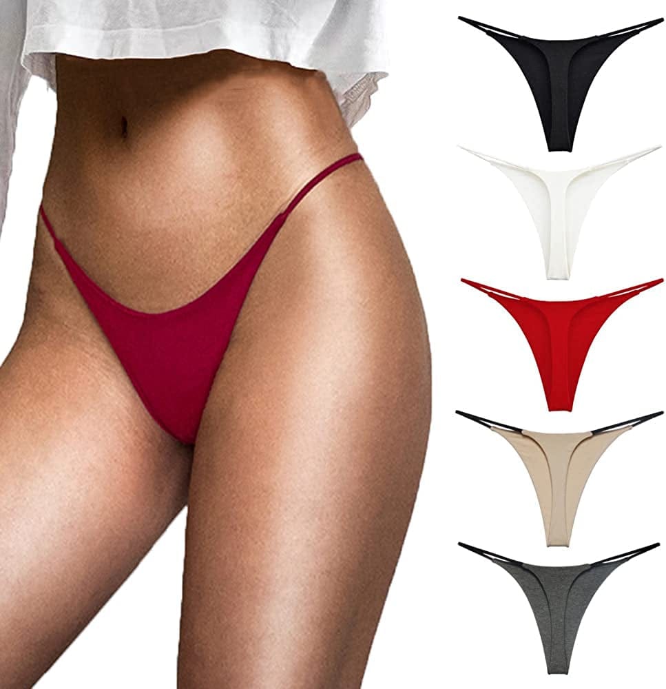 Chelectnis G String Thongs for Women Pack Low Rise String Bikini Panties Women Underwear Thong 5Pack T Back Tangas 5colors / Large