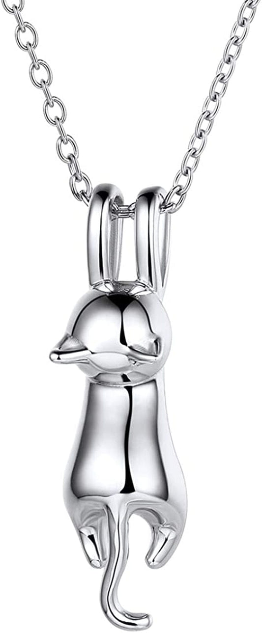 Chicsilver 925 Sterling Silver Cat/Shark/Hedgehog Pendant Necklace Cute Animal Jewelry for Women Teen Girls A: Cat