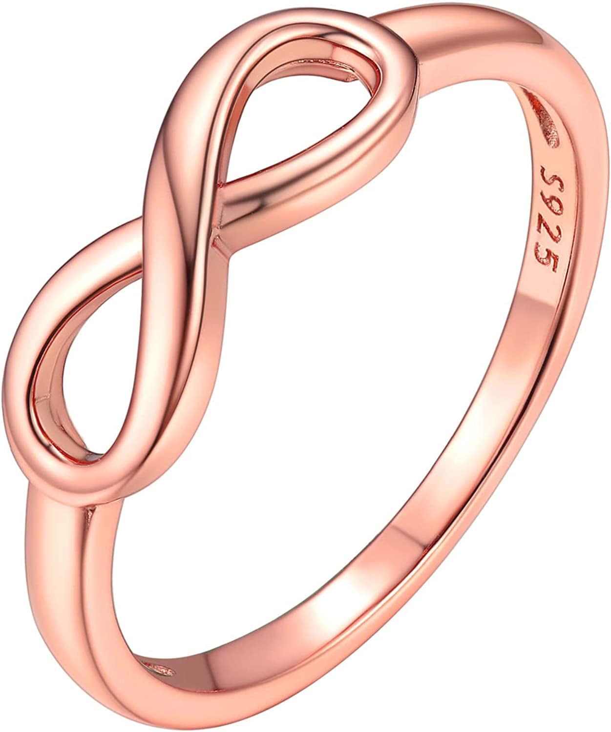 Chicsilver Personalized 925 Sterling Silver Ring Simple Infinity Knot Rings Custom Engraved Eternity Wedding Band Promise Rings Size 4-12 Infinity-Rose Gold Plated Silver / 8