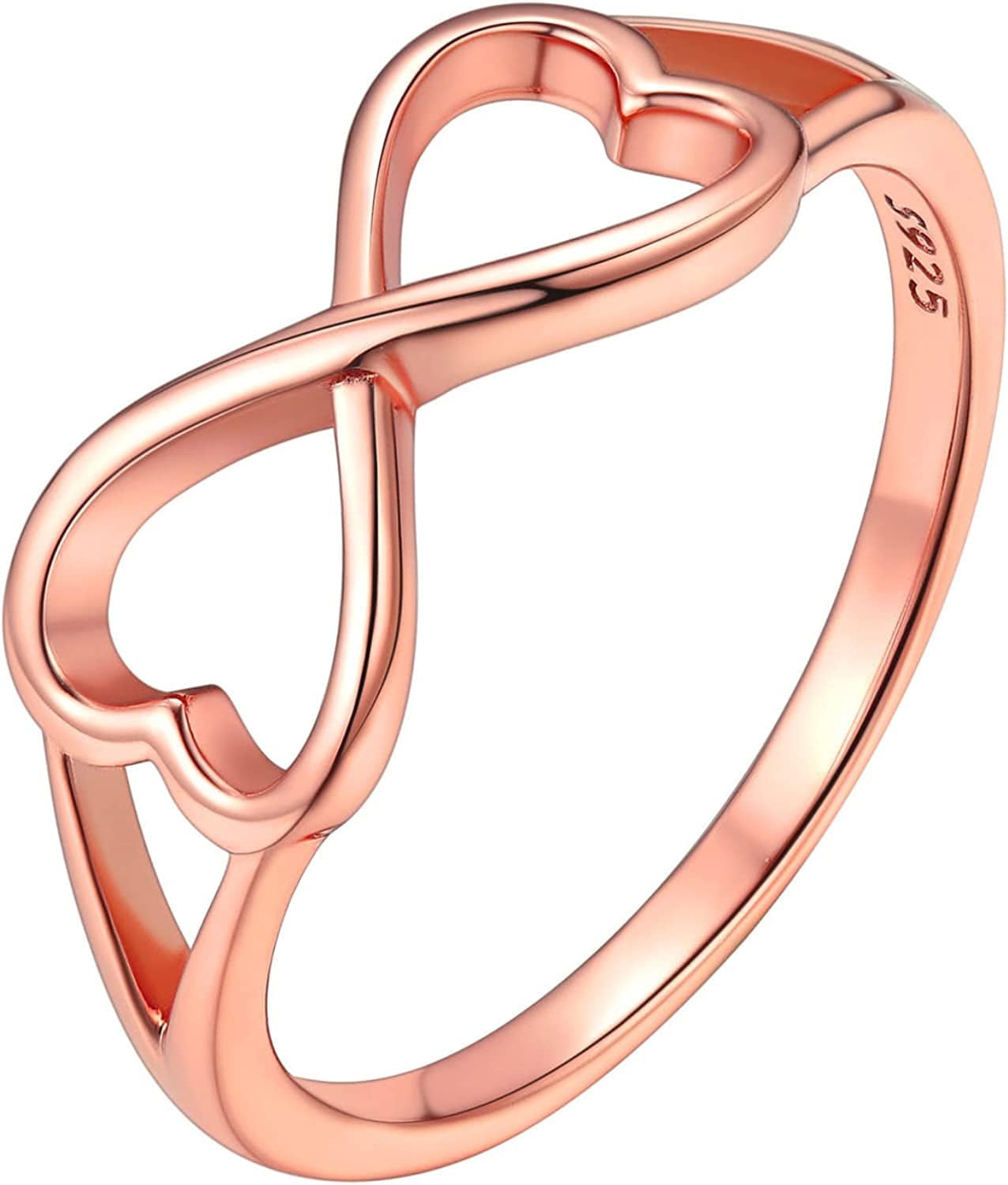Chicsilver Personalized 925 Sterling Silver Ring Simple Infinity Knot Rings Custom Engraved Eternity Wedding Band Promise Rings Size 4-12 Heart Infinity-Rose Gold Plated Silver / 5
