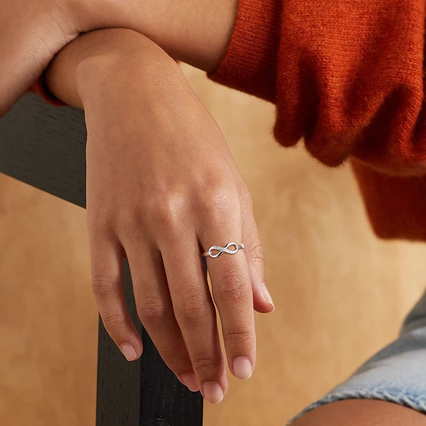 Chicsilver Personalized 925 Sterling Silver Ring Simple Infinity Knot Rings Custom Engraved Eternity Wedding Band Promise Rings Size 4-12