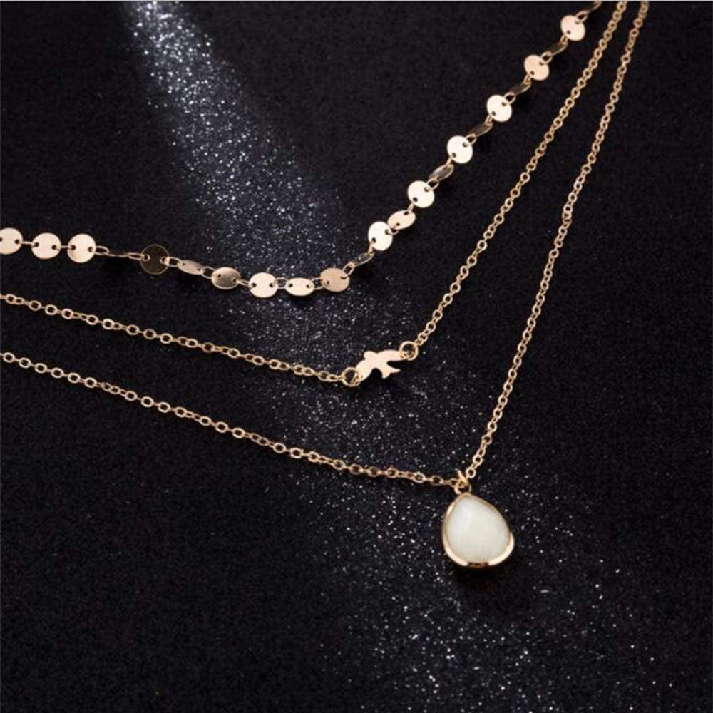 Chmier Bohemia Layered Choker Necklace Disc Choker Dove Necklace Gemstone Necklace Pigeon Gem Charm Pendant Necklace Peace Jewelry for Women and Girls