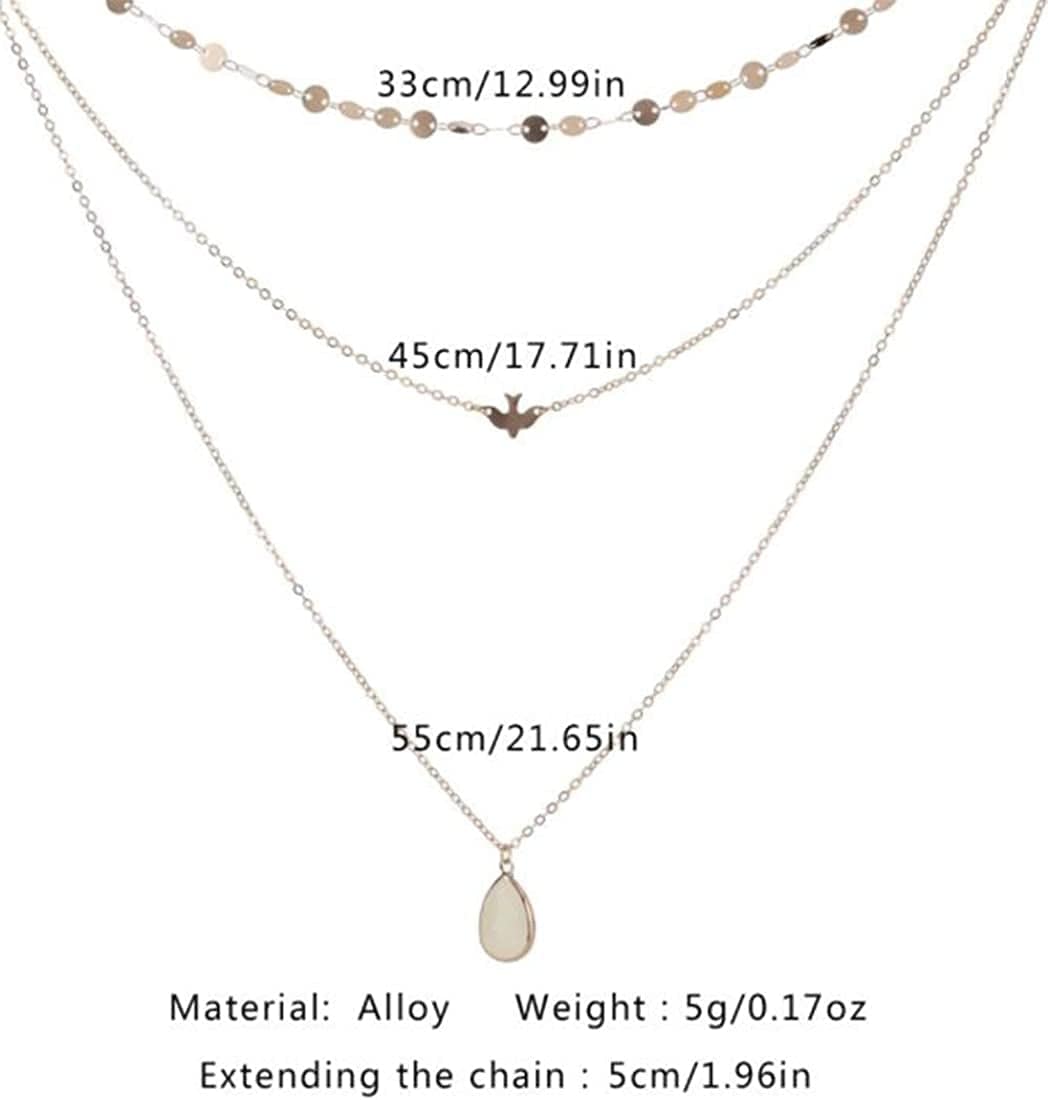 Chmier Bohemia Layered Choker Necklace Disc Choker Dove Necklace Gemstone Necklace Pigeon Gem Charm Pendant Necklace Peace Jewelry for Women and Girls