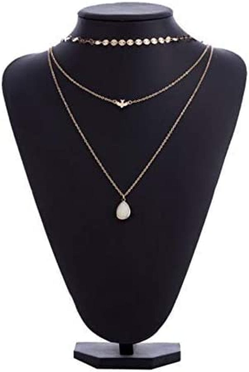 Chmier Bohemia Layered Choker Necklace Disc Choker Dove Necklace Gemstone Necklace Pigeon Gem Charm Pendant Necklace Peace Jewelry for Women and Girls