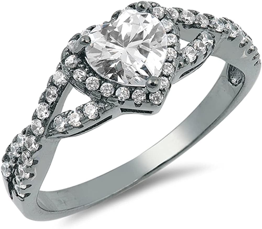 CHOOSE YOUR COLOR Sterling Silver Heart Halo Promise Ring