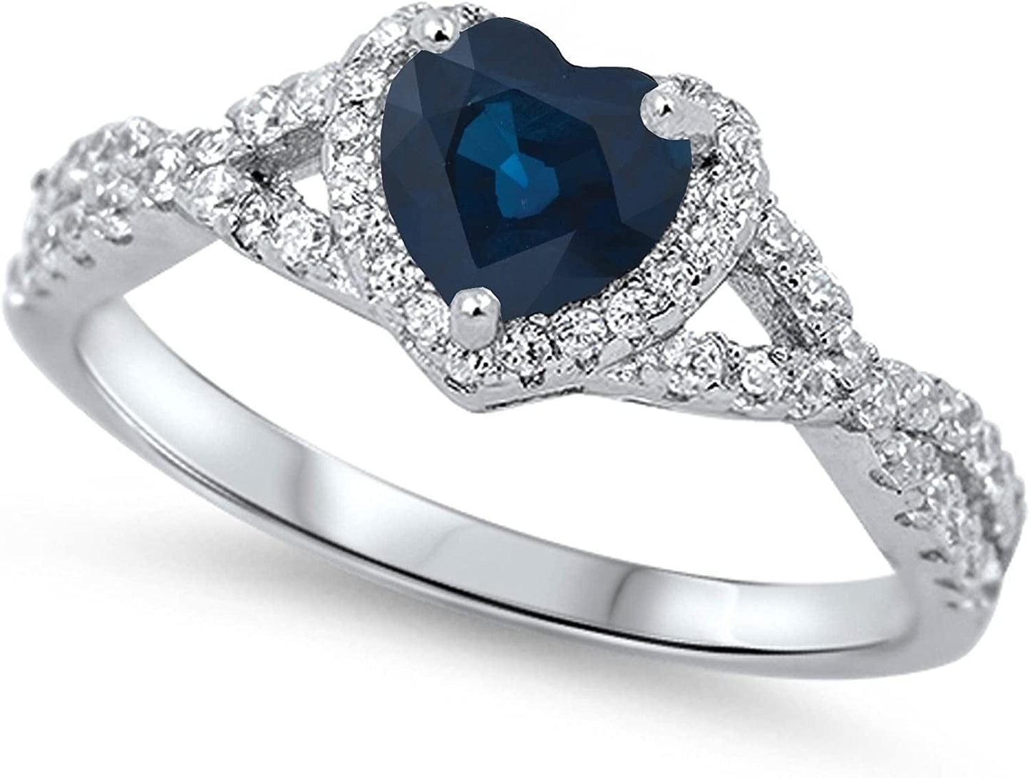 CHOOSE YOUR COLOR Sterling Silver Heart Halo Promise Ring