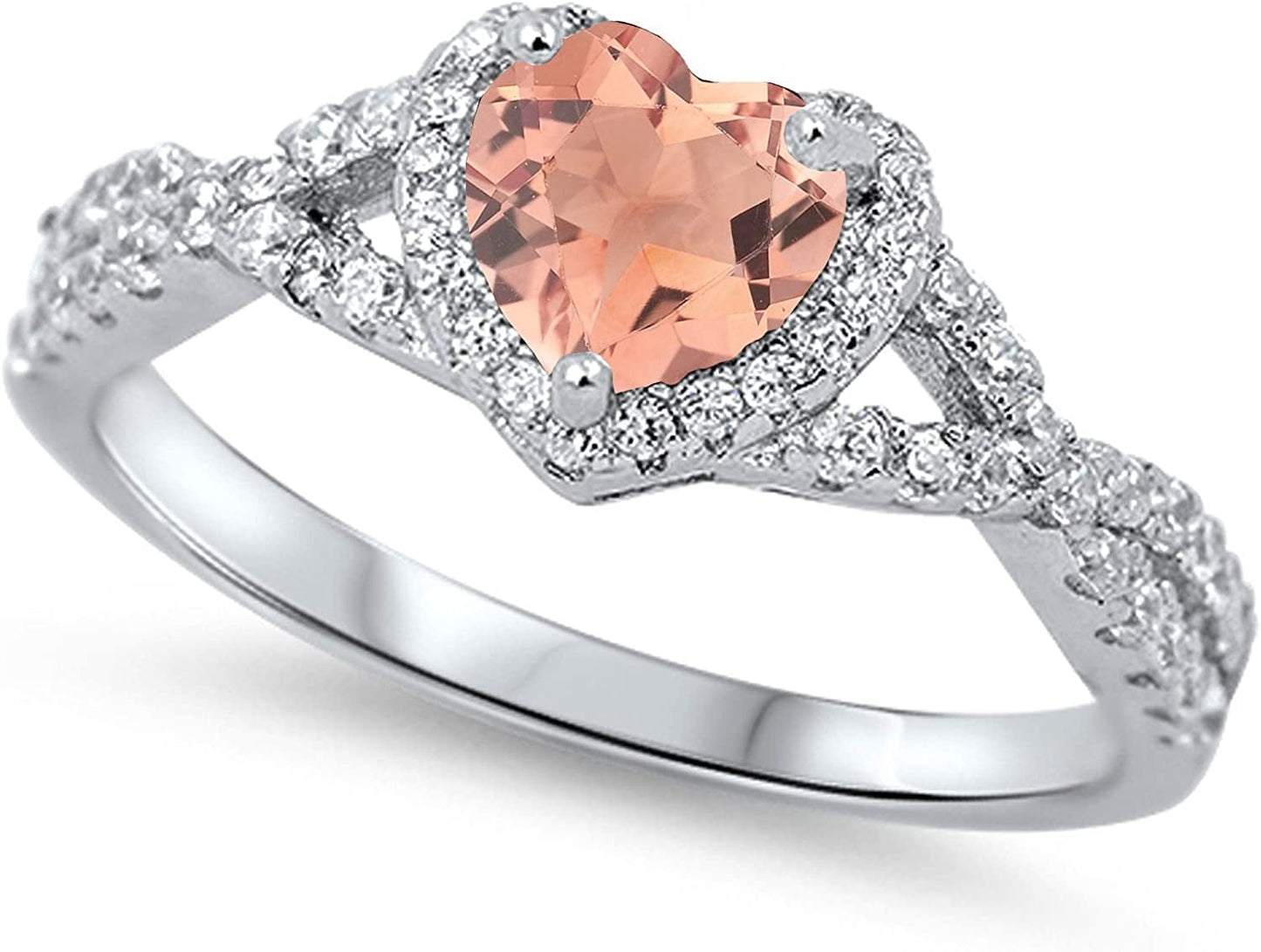 CHOOSE YOUR COLOR Sterling Silver Heart Halo Promise Ring