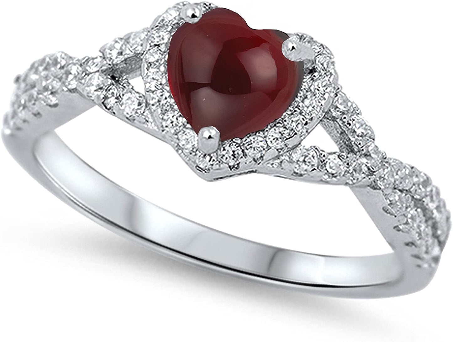 CHOOSE YOUR COLOR Sterling Silver Heart Halo Promise Ring