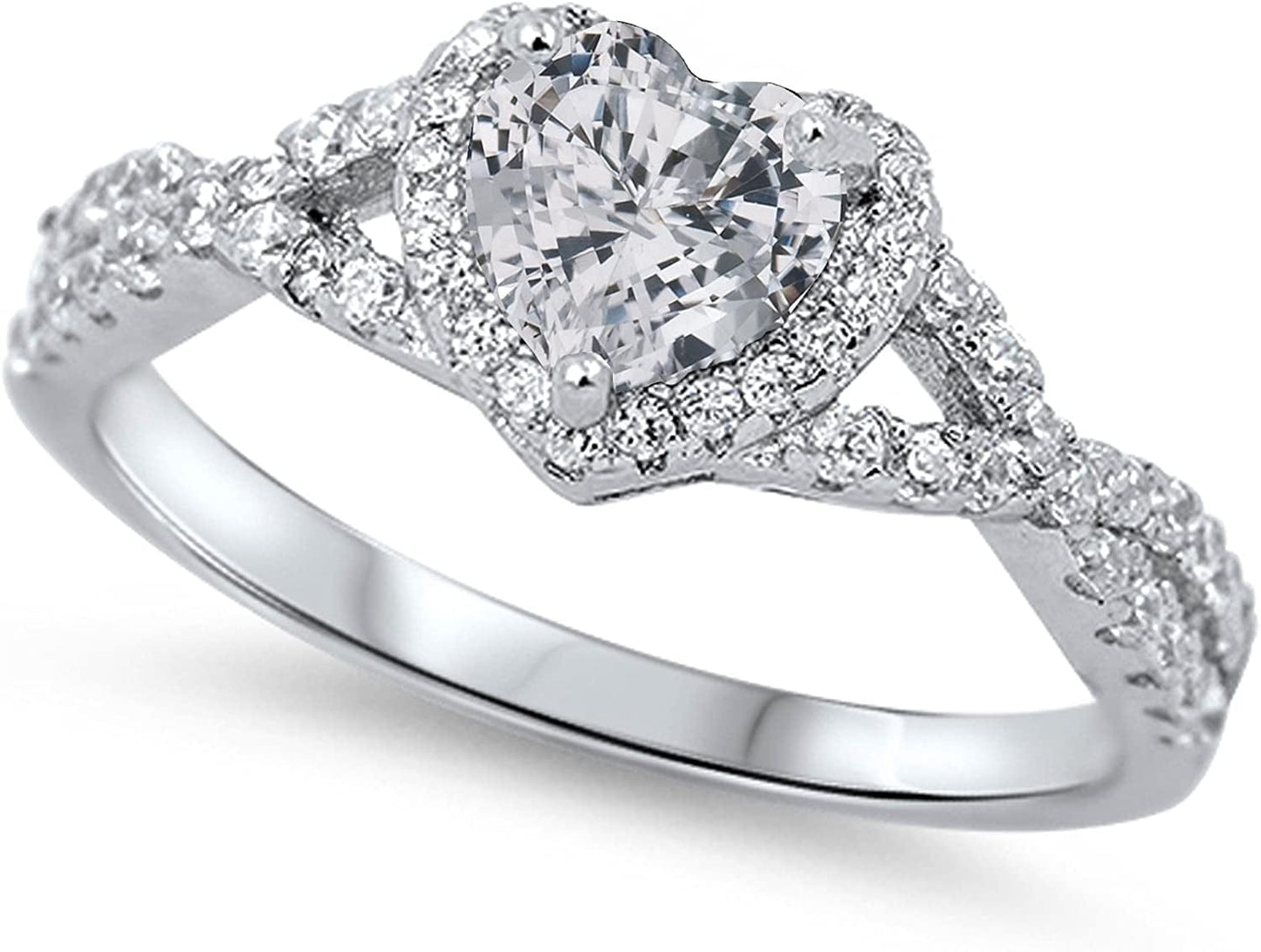 CHOOSE YOUR COLOR Sterling Silver Heart Halo Promise Ring