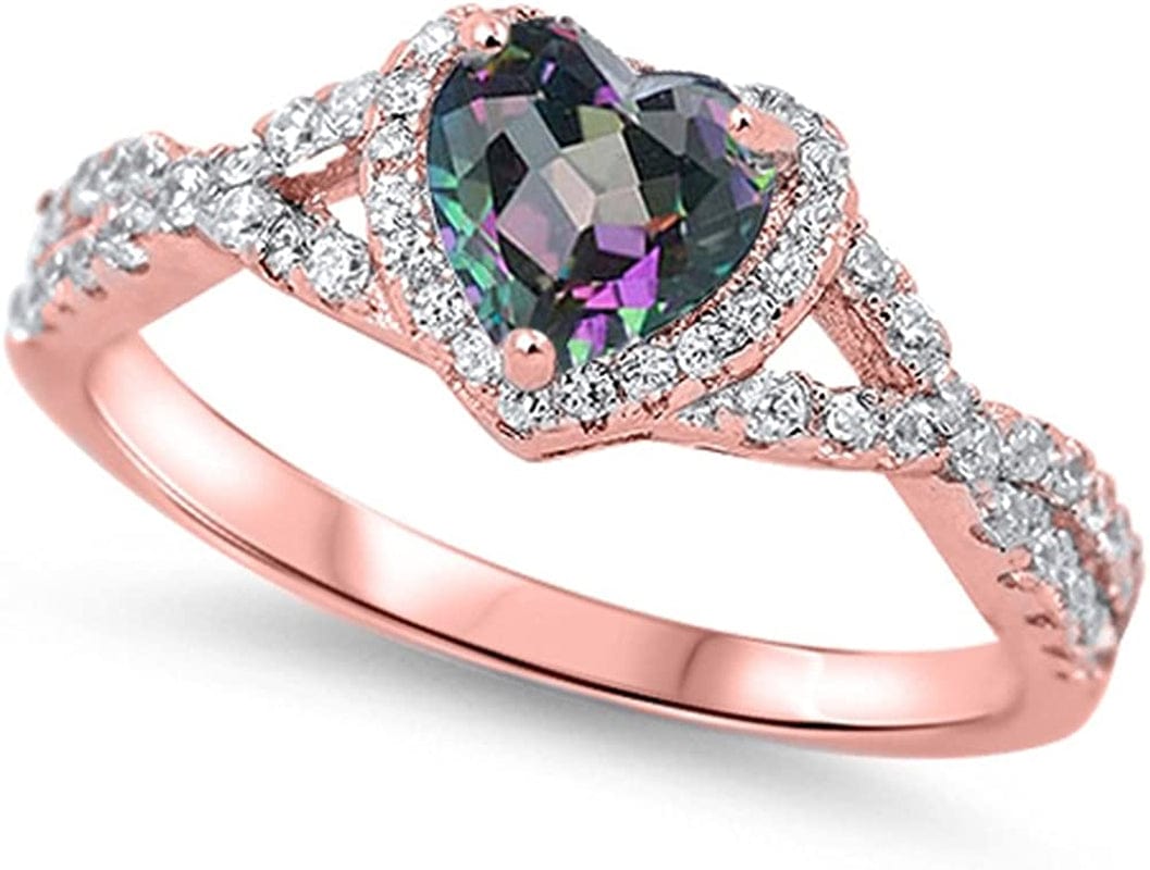CHOOSE YOUR COLOR Sterling Silver Heart Halo Promise Ring