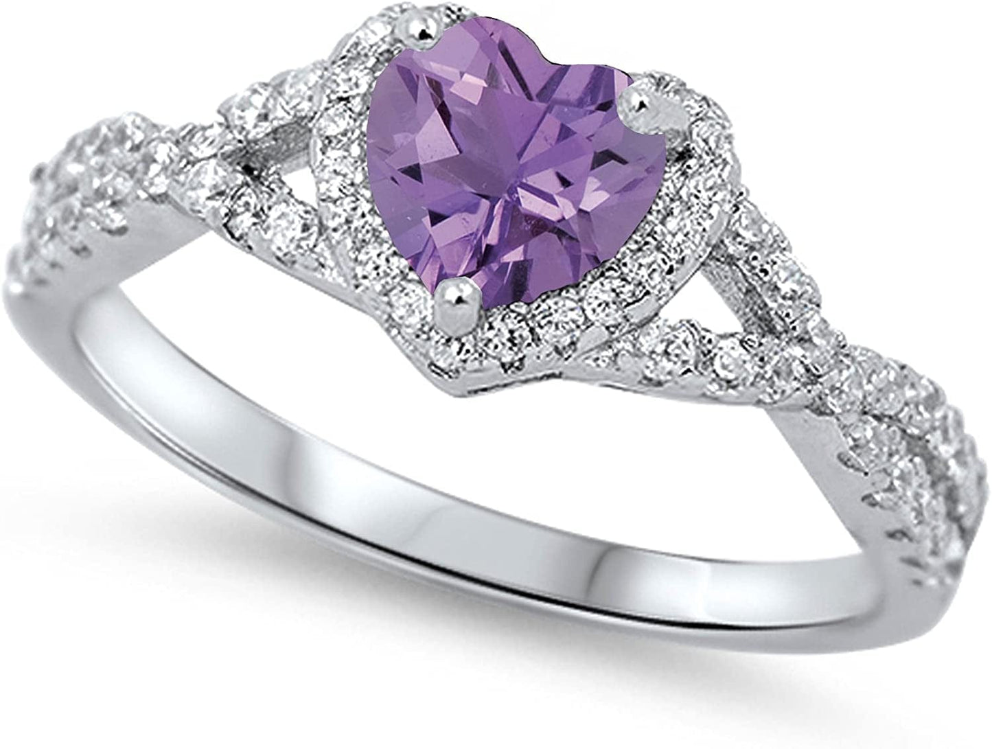 CHOOSE YOUR COLOR Sterling Silver Heart Halo Promise Ring