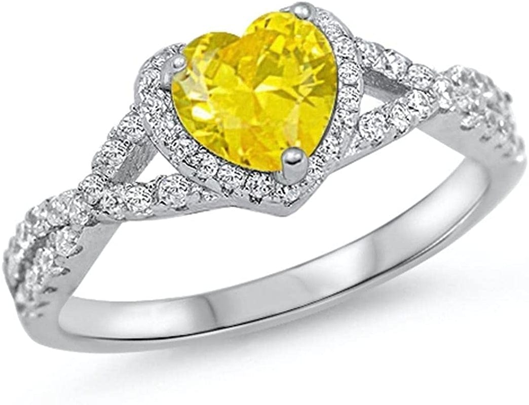 CHOOSE YOUR COLOR Sterling Silver Heart Halo Promise Ring