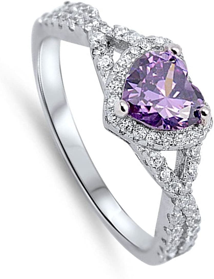 CHOOSE YOUR COLOR Sterling Silver Heart Halo Promise Ring