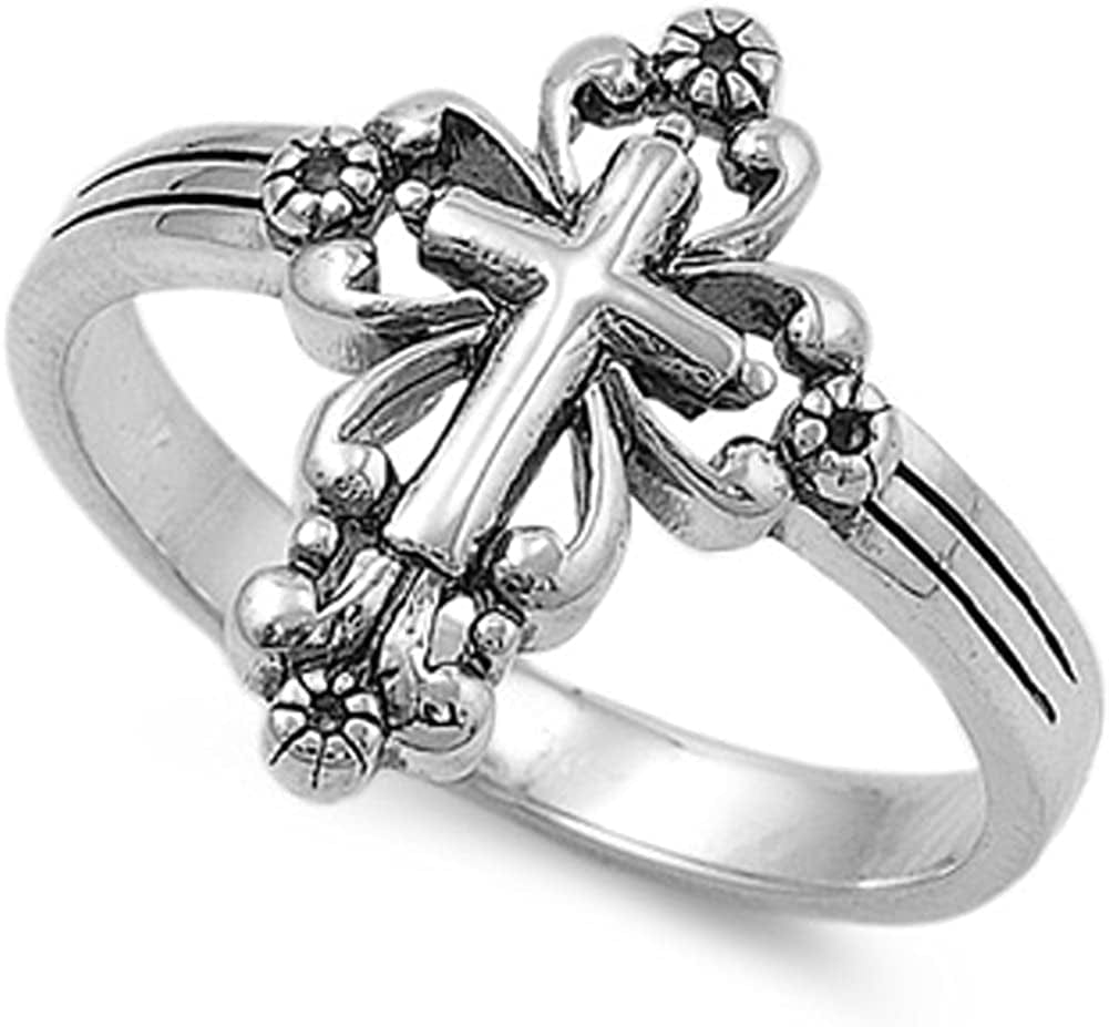 CHOOSE YOUR COLOR Sterling Silver Victorian Style Cross Ring
