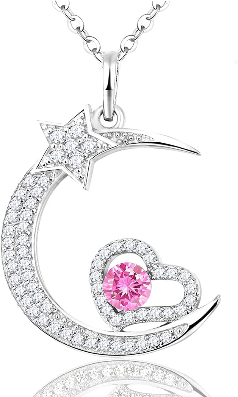 Christmas Birthday Gifts for Her December Birthstone Necklace Blue Topaz Jewelry I Love You to the Moon and Back Moon Shooting Star Jewelry Sterling Silver C October Birthstone Pink Tourmaline Necklace