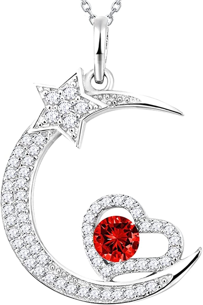 Christmas Birthday Gifts for Her December Birthstone Necklace Blue Topaz Jewelry I Love You to the Moon and Back Moon Shooting Star Jewelry Sterling Silver B July Birthstone Ruby Necklace