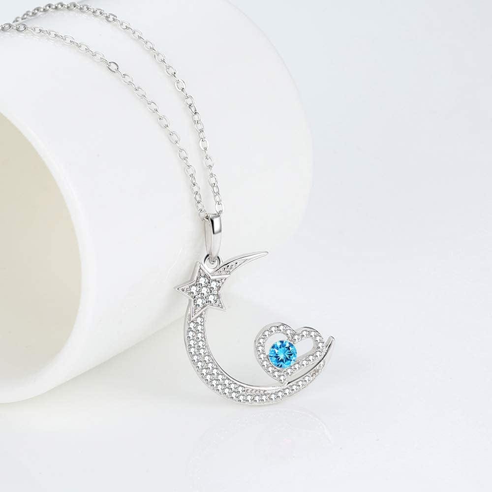 Christmas Birthday Gifts for Her December Birthstone Necklace Blue Topaz Jewelry I Love You to the Moon and Back Moon Shooting Star Jewelry Sterling Silver