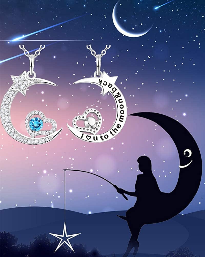 Christmas Birthday Gifts for Her December Birthstone Necklace Blue Topaz Jewelry I Love You to the Moon and Back Moon Shooting Star Jewelry Sterling Silver