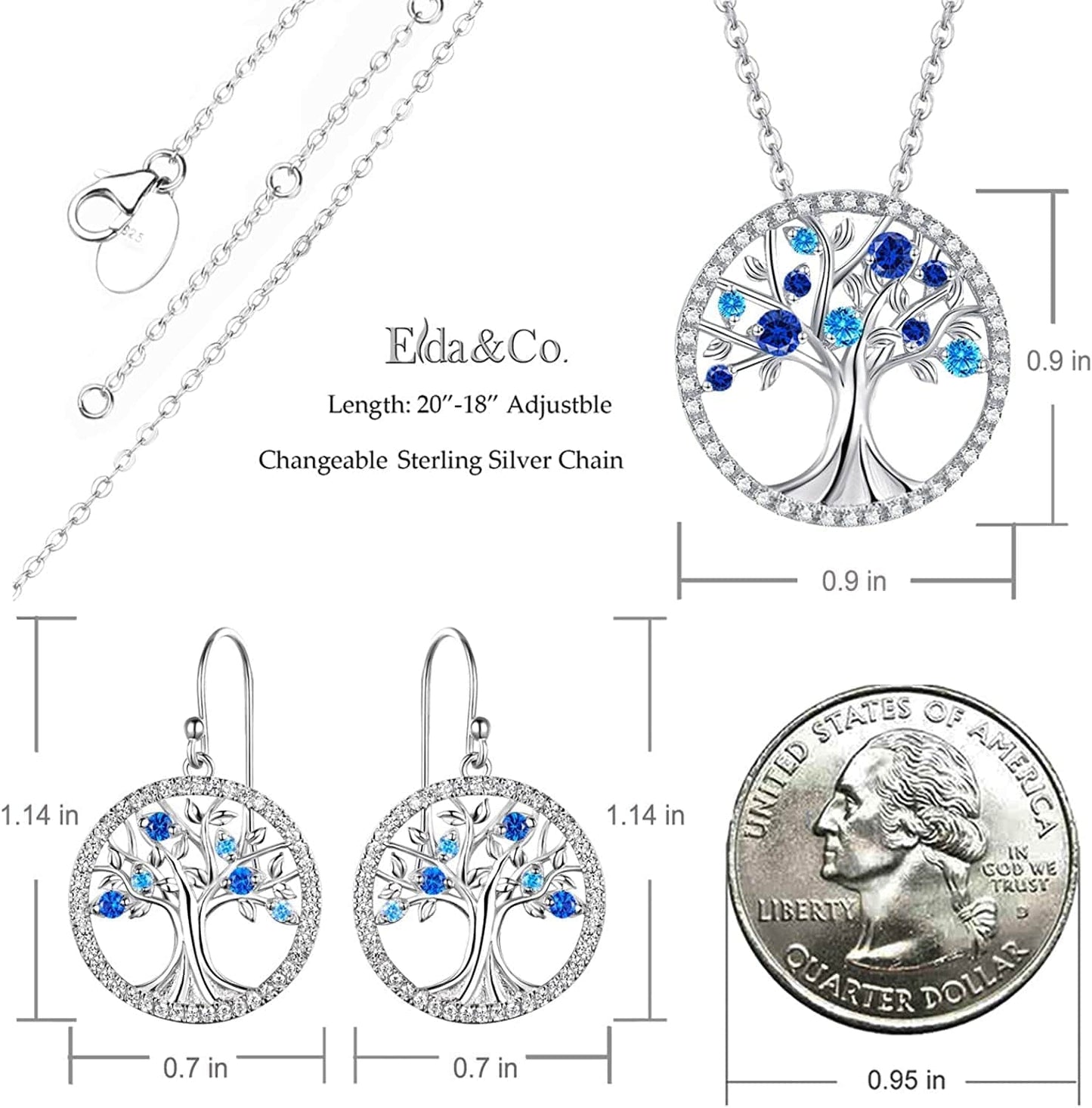 Christmas Birthday Gifts Tree of Life Necklace January Birthstone Garnet Necklace Women Mom Wife Emerald Peridot Blue Topaz Valentines Jewelry Gifts Her Sterling Silver
