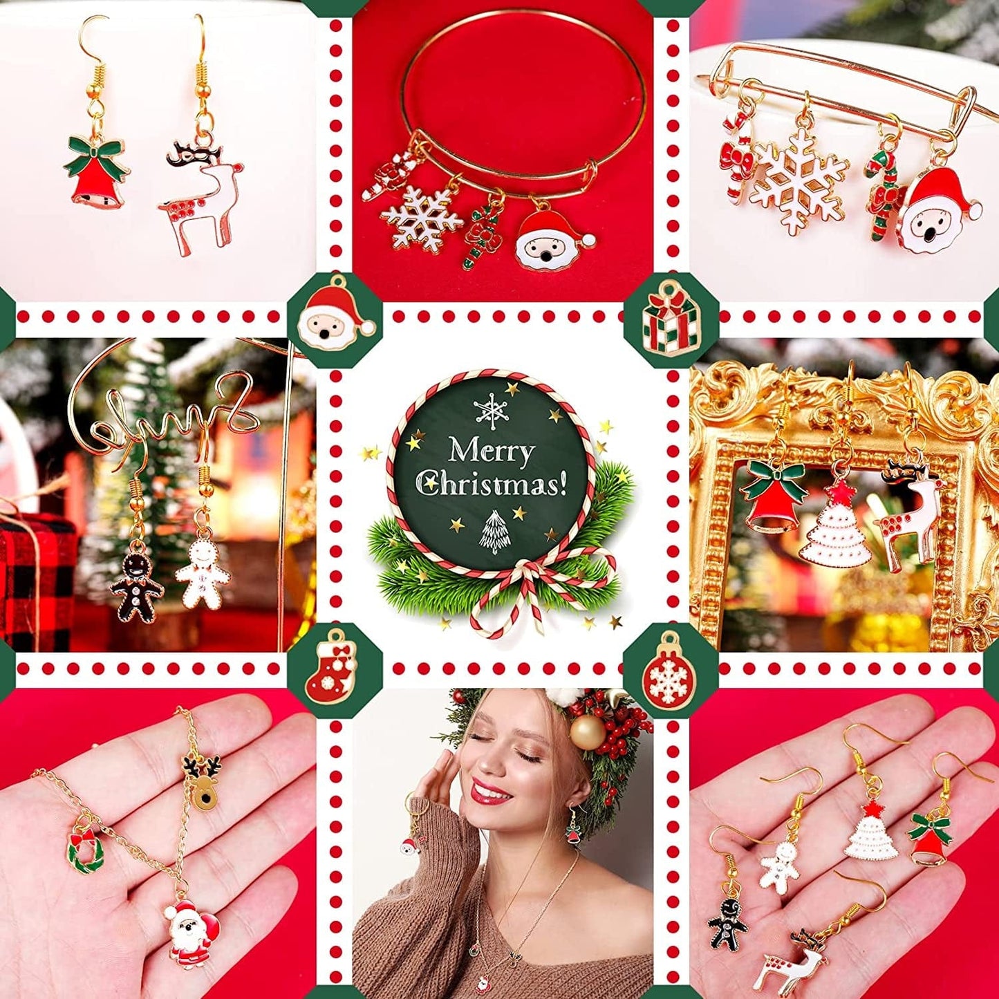 Christmas Charms DIY Xmas Pendant Assorted Styles Enameled Charms for Jewelry Making Alloy Christmas Theme Charms for Earring Necklace Bracelet Key Chain Supplies (66 Pieces) 66